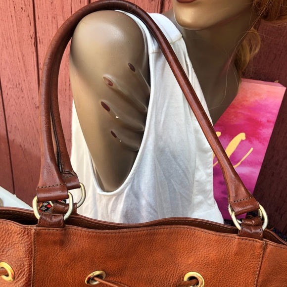 I Santi Tan leather distressed Bag purse tote Camel soft supple shopper books - Picture 6 of 11